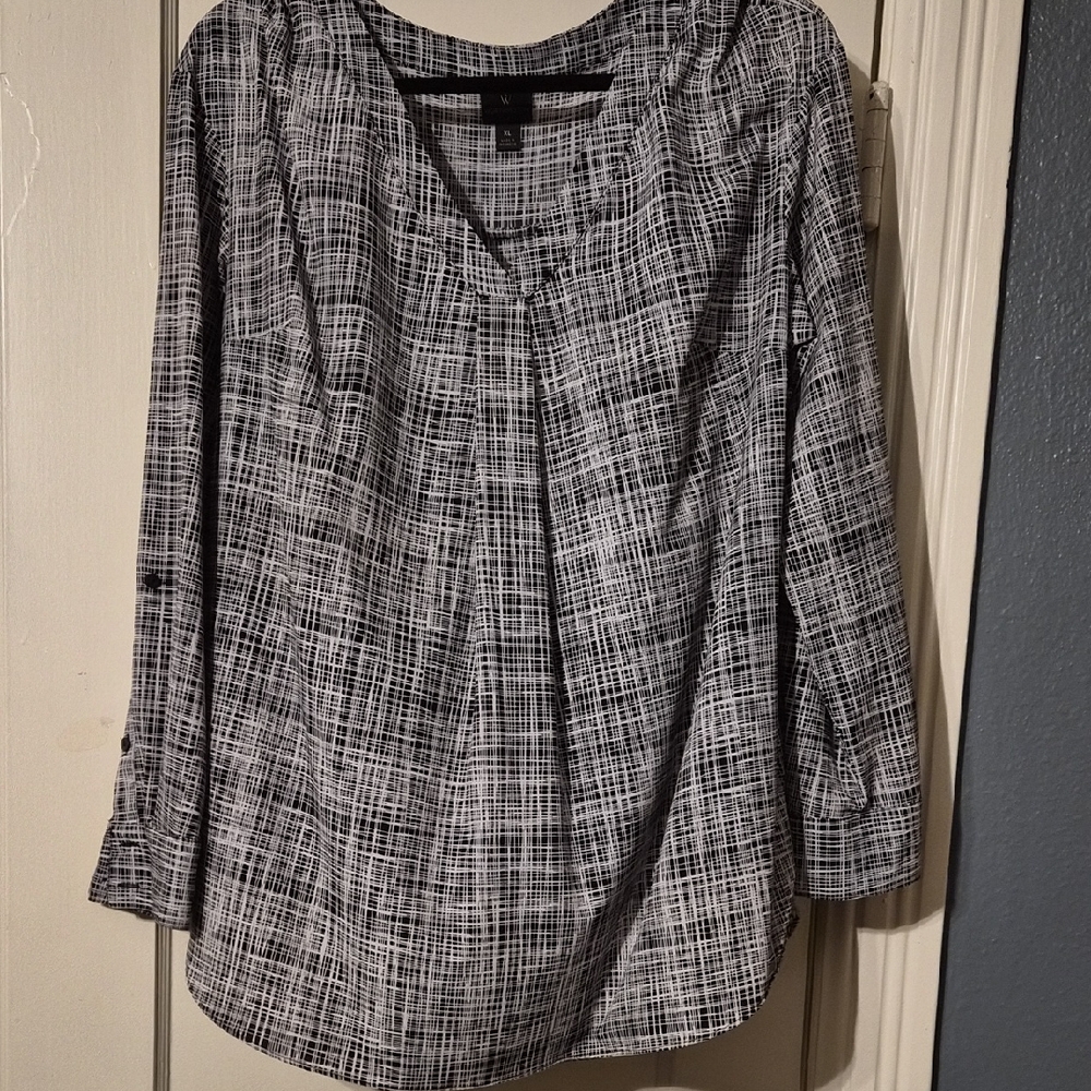 Worthington Black and White Checkered Blouse